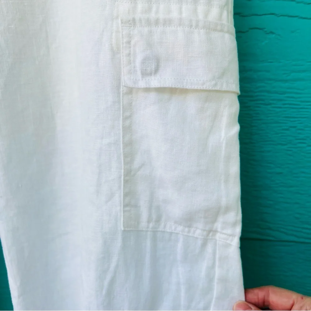 SANCTUARY LINEN WIDE LEG TIE BELT CARGO PANTS WHITE SIZE XL